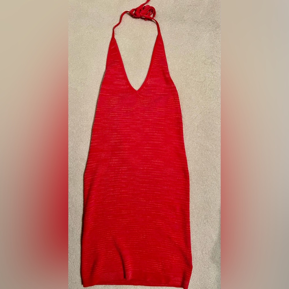 NWOT Wild fable backless halter top dress, pink and orange knit pattern
